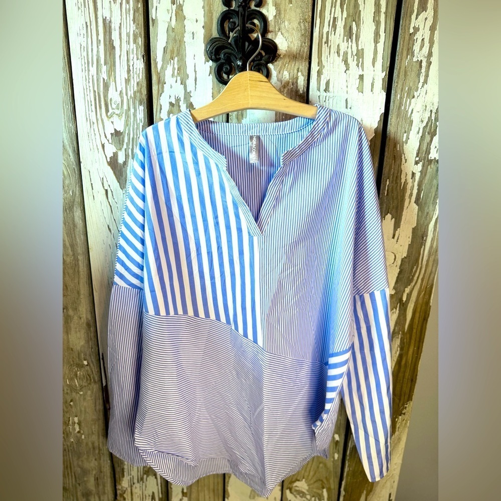NoraCora Blue & White Stripe Pullover Top SIZE XL